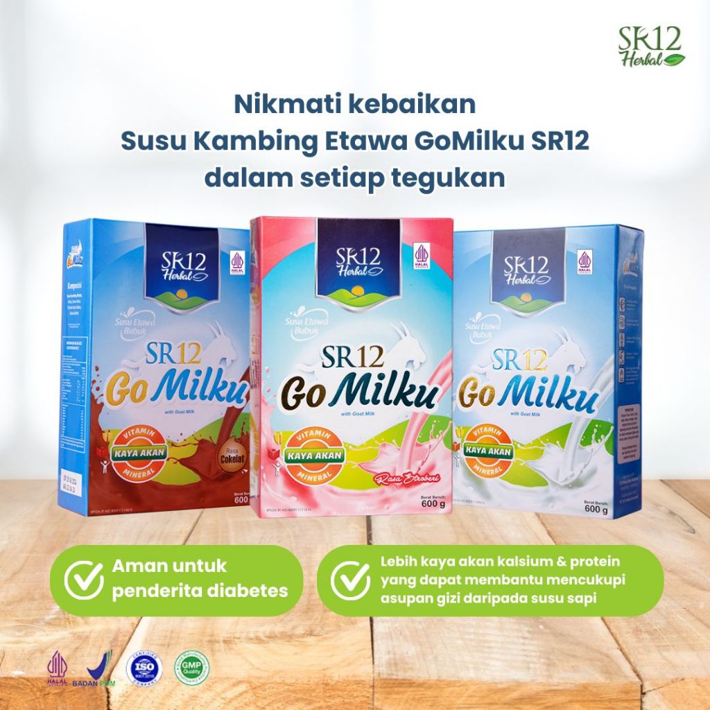 

GoMilku SR12 600gr Susu Kambing Etawa Bubuk Rasa Stroberi Cokelat Original Aman Untuk Diabetes Kolestrol Halal BPOM