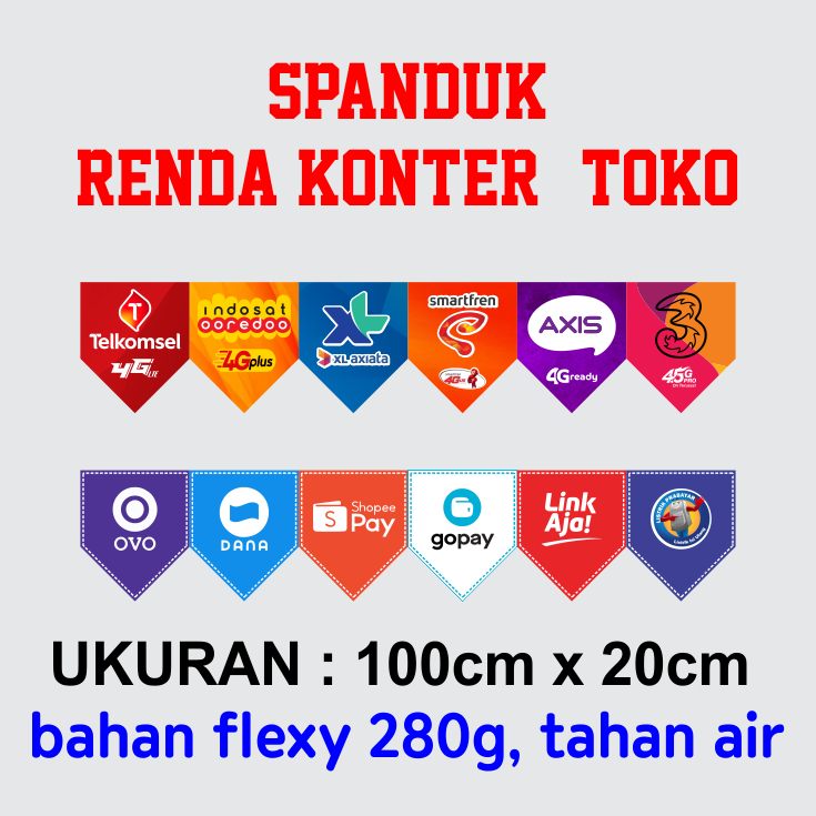 spanduk renda konter 100x20cm / 150 x 30cm