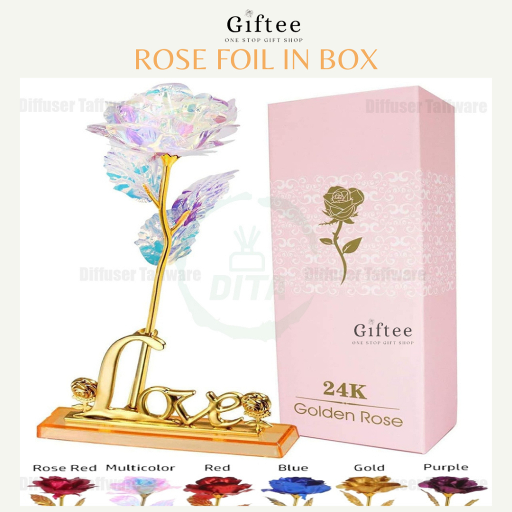 ROSE FOIL IN BOX BUNGA MAWAR BEAUTY AND THE BEAST KADO VALENTINE GALAXY MULTICOLOR FLOWER BUNGA DALA