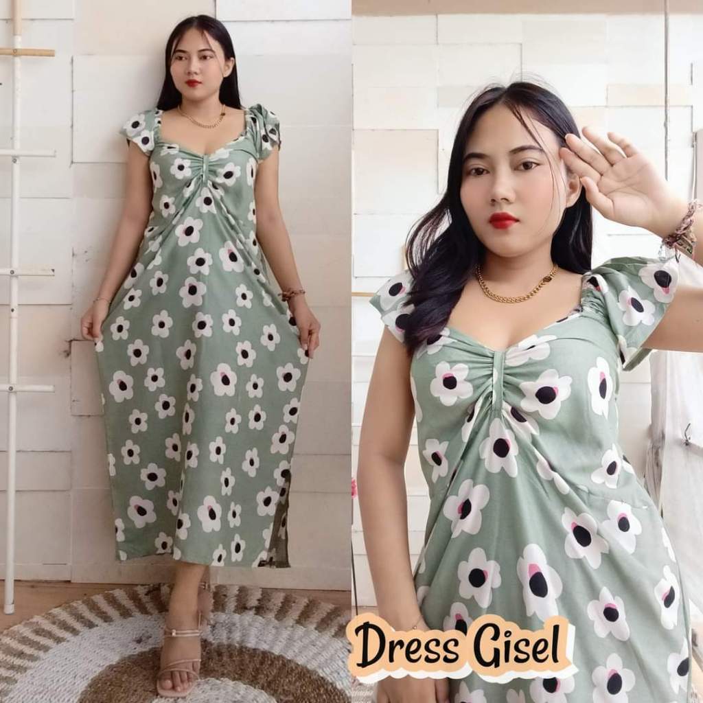 DRESS GISEL PANJANG KERUT DADA MURAH