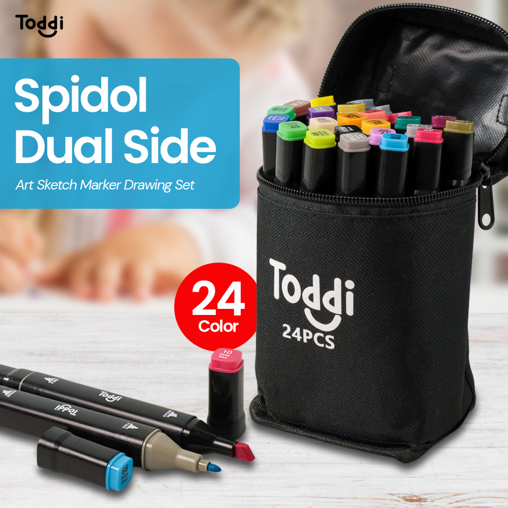 

Toddi Spidol Dual Side Fine Art Brush Art Marker Set 1.0 and 6.0mm Tip 24 Warna - CY-006 - Black