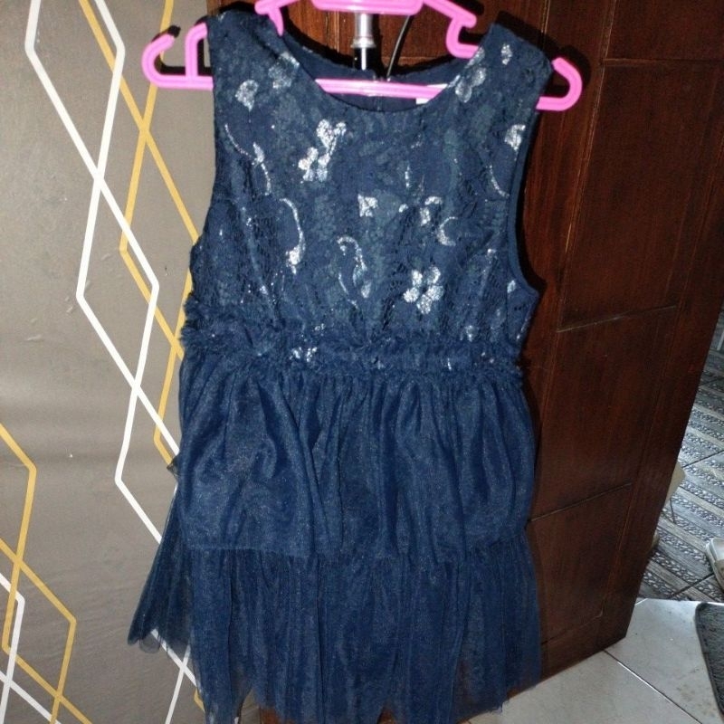 dress anak navy brokat bertile