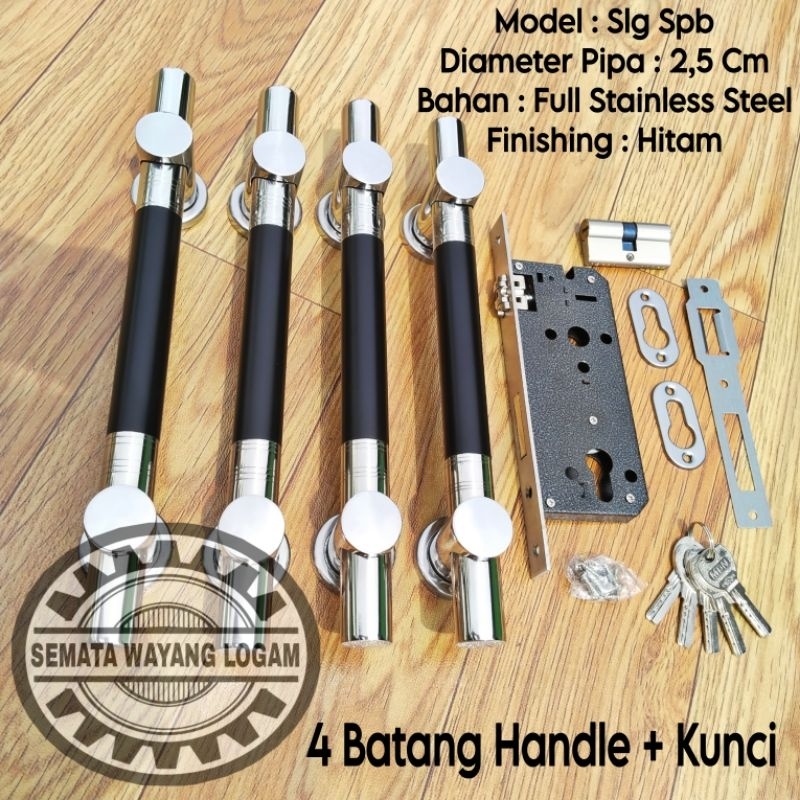4 Pcs Handle Pintu Rumah Stainless Steel Set Kunci 33Cm Gagang Pintu 2 Utama Tarikan Pintu Kupu Taru