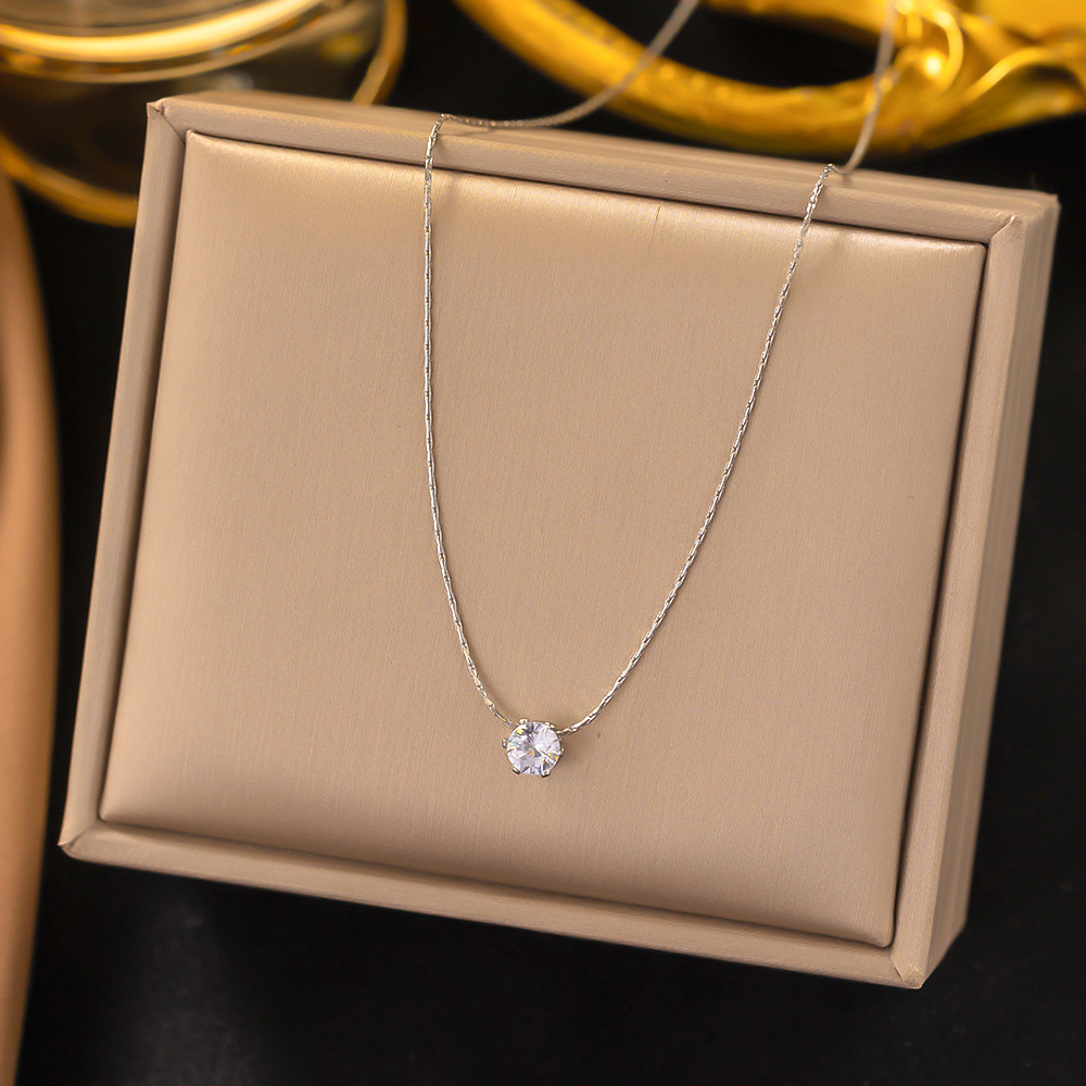 Kalung Titanium Wanita Liontin Permata Satu Asli Anti Luntur Anti Karat SelamanyaKalung Titanium Wan