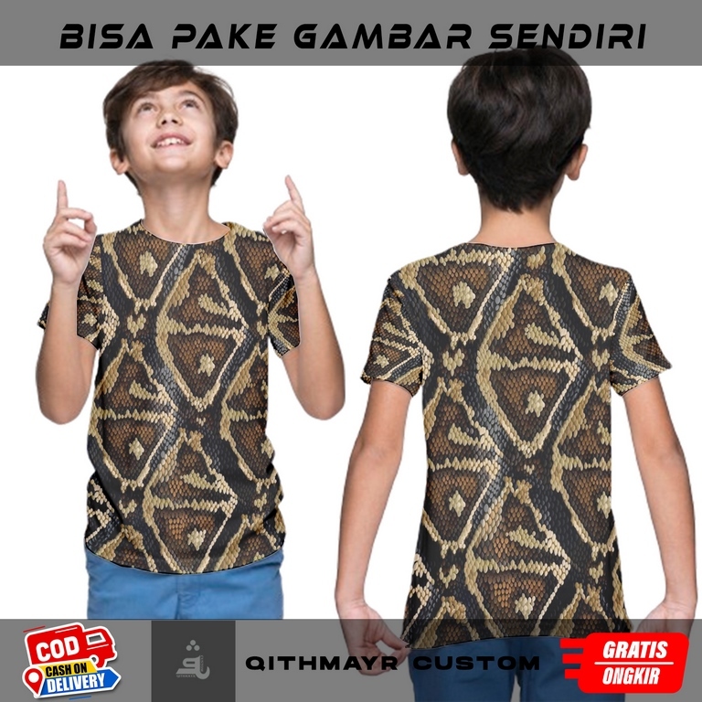 kaos anak kekinian motif sisik ular baju sisik ular piton Fullprint 3D terbaru