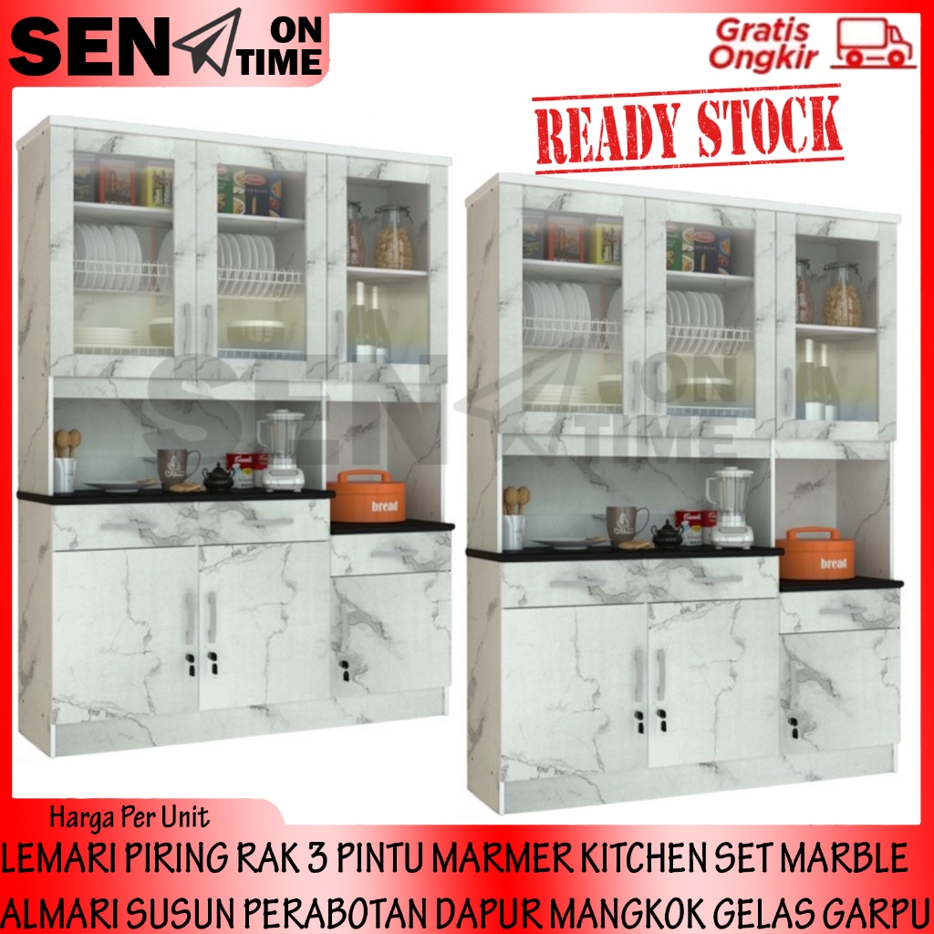 [Kargo] RAK 3 PINTU KITCHEN SET MARBLE KS 003 RD LEMARI PIRING MARMER ALMARI SUSUN PERABOTAN DAPUR M