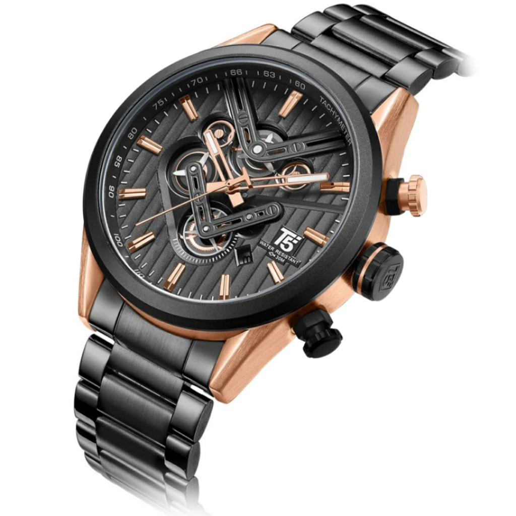 JAM TANGAN ANALOG PRIA CHRONOGRAPH ORIGINAL T5 H 3628 G RANTAI STAINLESS