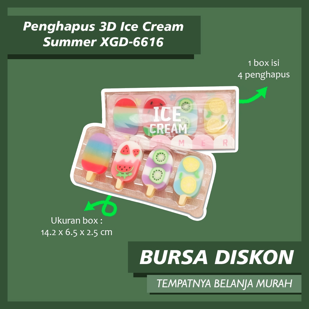 

Penghapus 3D Ice Cream Summer XGD-6616 Eraser Setip Stip Hapusan Pensil Penghapus Popsicle Ice Pop