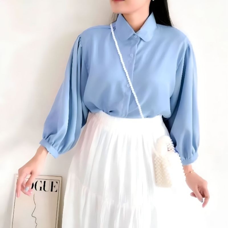 Elze Blouse Kemeja Wanita Lengan Balon Bahan Shakila