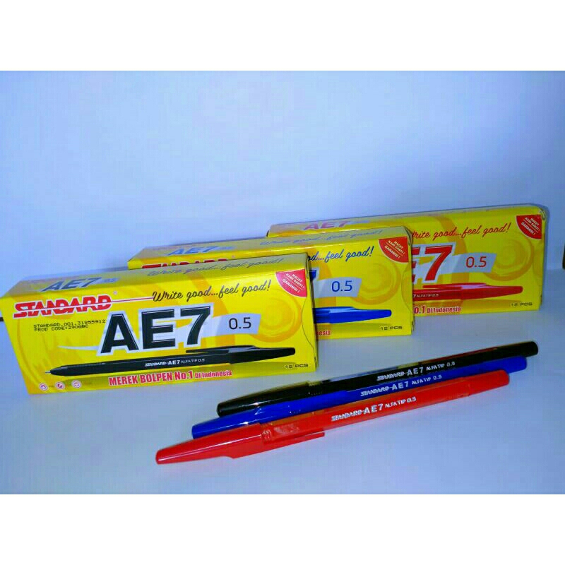 

Balpoint/bolpen standar ae 7 hitam,biru,merah 0,5 1pak (isi 12 pcs)