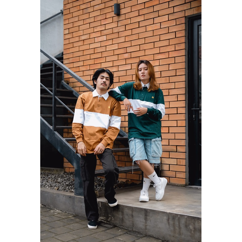 MTBS Mothbless Rugby Shirt Couple Vintage Dewasa Lengan Panjang Kaos Polos Unisex Dark Yellow