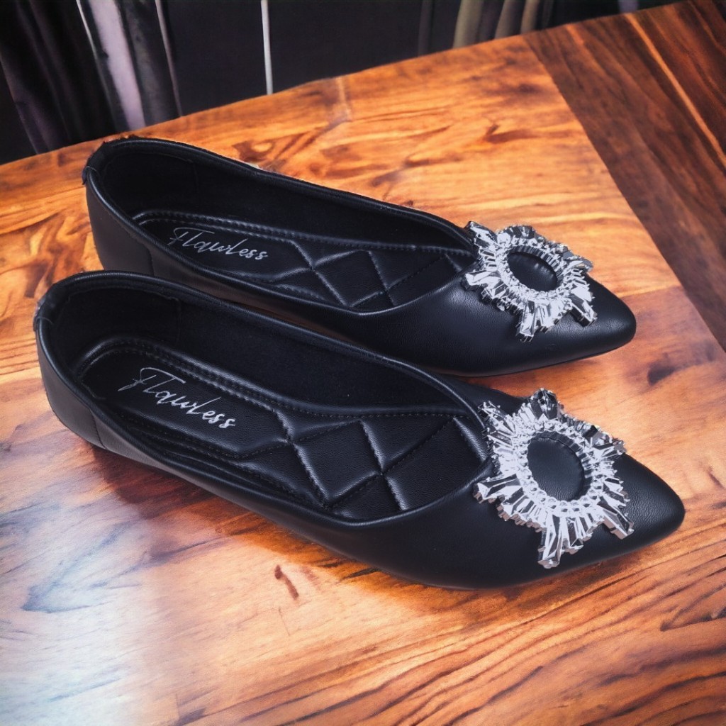 Flatshoes wanita sepatu wanita elegan casual Flawless Bunga Matahari Hitam terlaris original