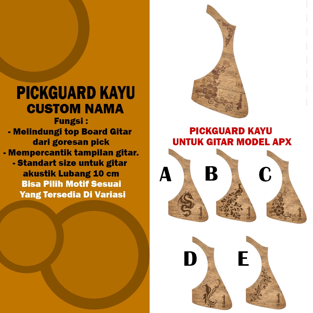 Pickguard kayu gitar akustik APX Yamaha Bisa Custom nama