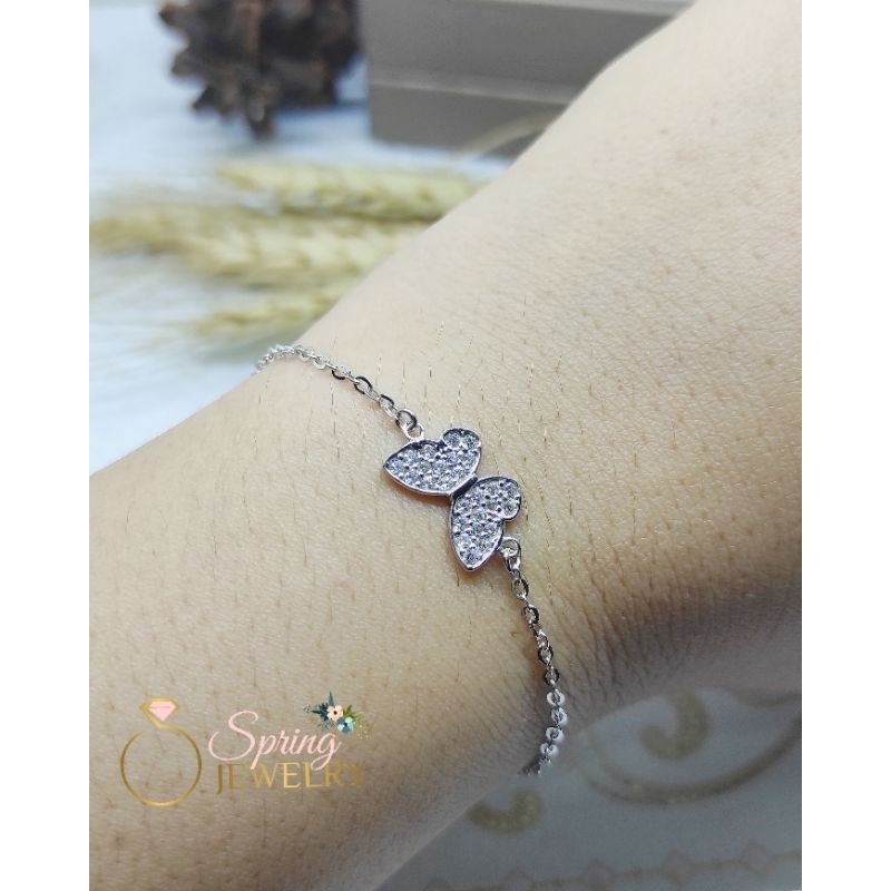 Gelang Wanita Perak Holo Big Butterfly Full Mata Silver 925 Asli Lapis Emas Putih