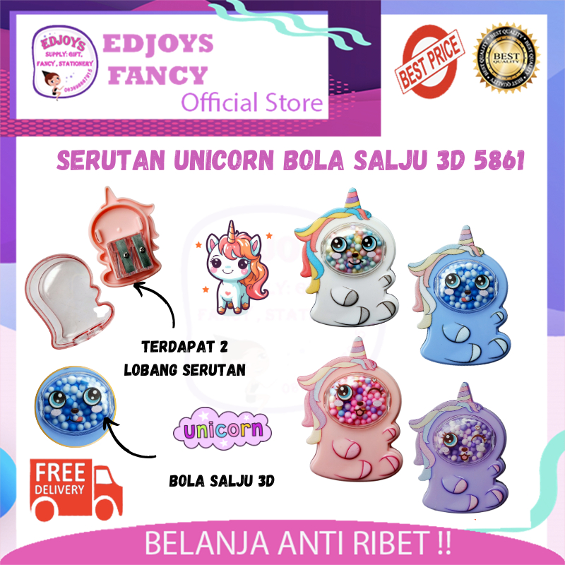

Rautan pensil lucu 2 lubang Serutan pensil Unicorn bola salju 3D karakter cute 5861