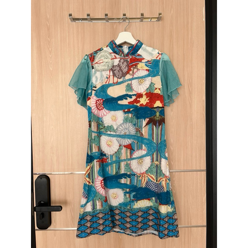 Dress Cheongsam biru/ Dress wanita imlek / Dress Perempuan