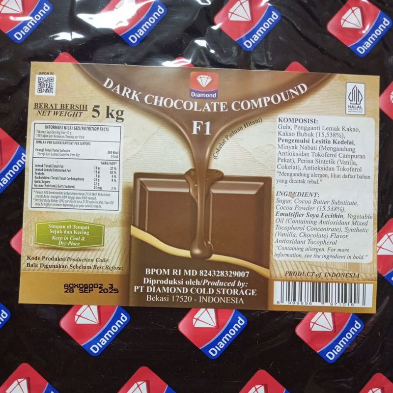

Dark Chocolate Compound Diamond 5kg/Cokelat Batang Diamond