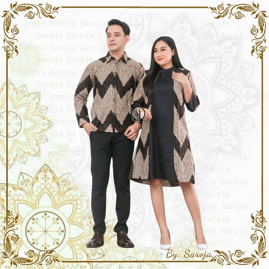 SAROJA | Couple Batik Keluarga Tunik Zigizaga (3 Warna) | Dress Wanita Kantor Casual | Couple Natal 