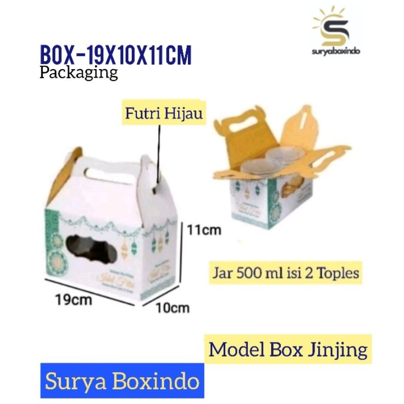 

Box 19x10x11 cm Jinjing(KUKER TOPLES JAR 500 ML isi 2 toples)kue kering/Kardus Lebaran