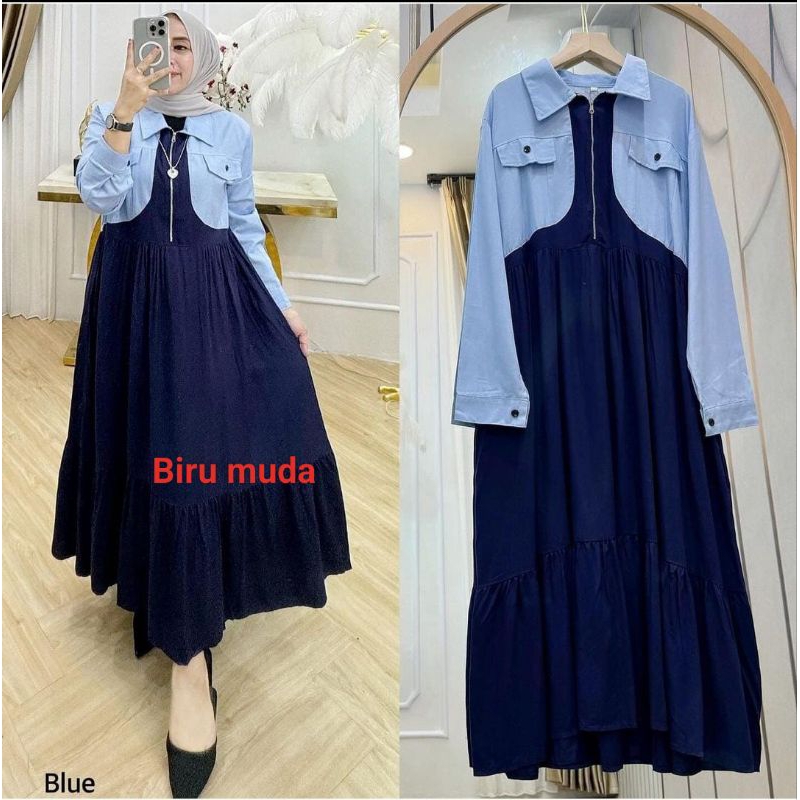 DRESS MIDI JEANS MIX KATUN RAYON TWILL PREMIUM