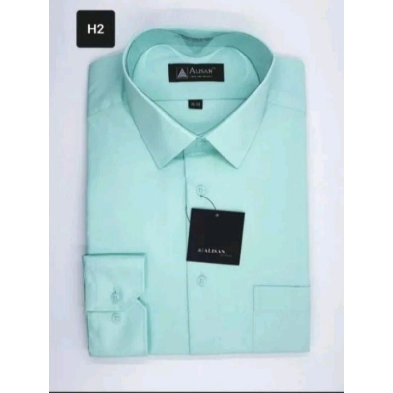Alisan Kemeja Polos Lengan Panjang Reguler Hijau 2 (H2)