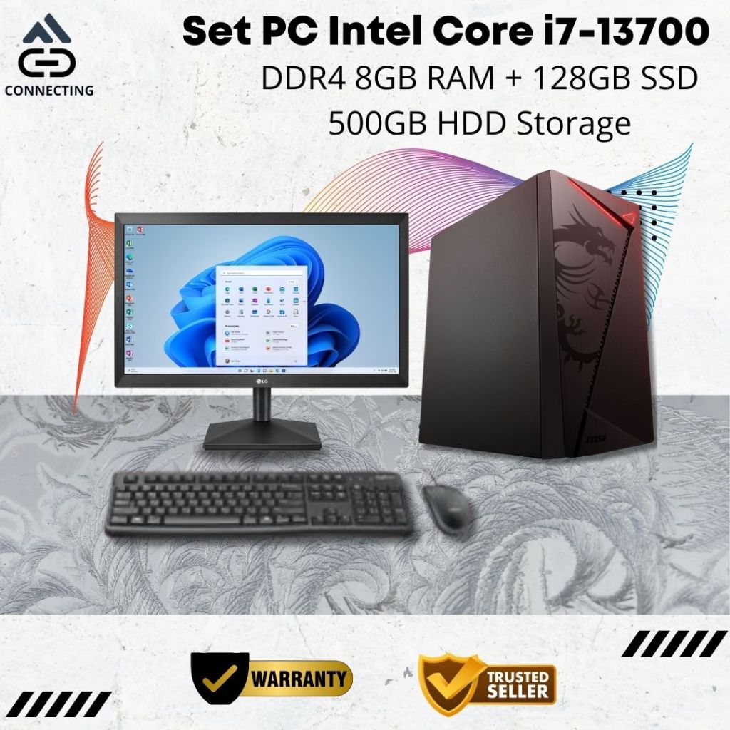 Set PC Komputer Intel Core i7-13700 Gen-13 RAM 8GB SSD Rakitan Office