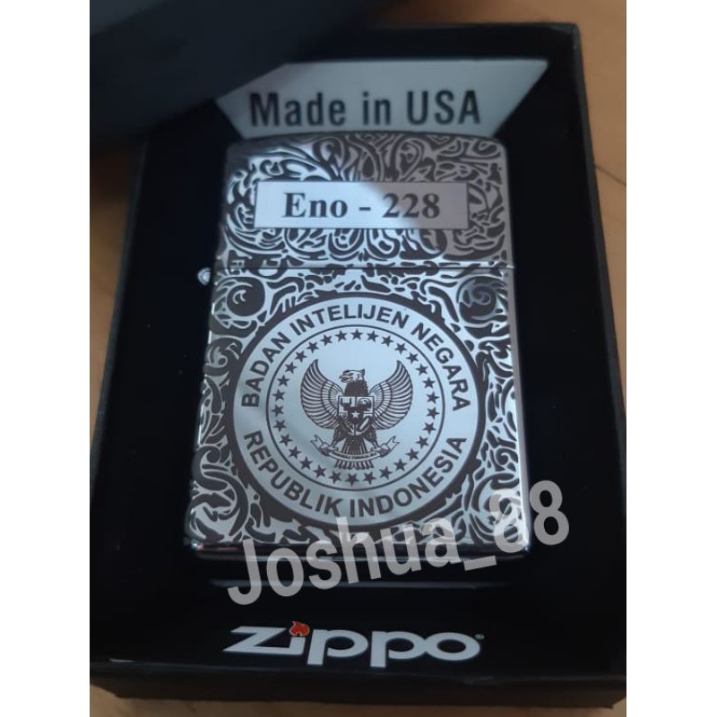 Zippo Korek Api Custom Ukir Logo BIN Badan Intelijen Negara Silver Batik Constantine Bisa Ukir nama 