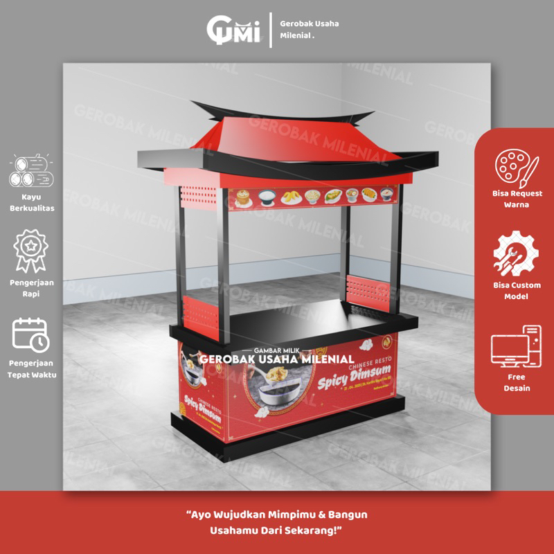 Gerobak Dimsum Milenials Terbaru - Model gerobak dimsum kekinian