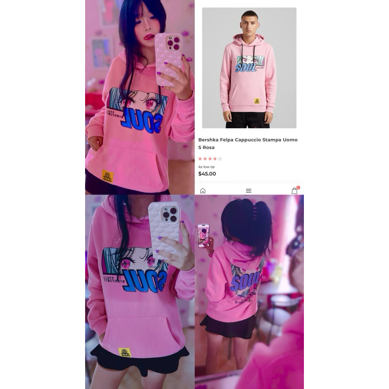 BERSHKA Hoodie Pink ANIME