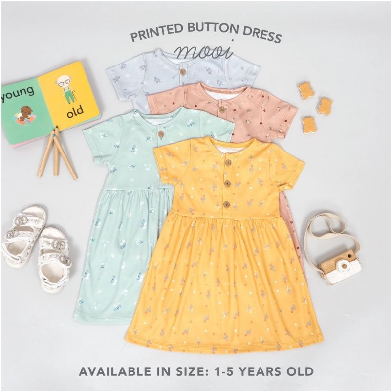 Mooi Printed Button Dress / Pakaian Anak Perempuan / Dress Printed Button