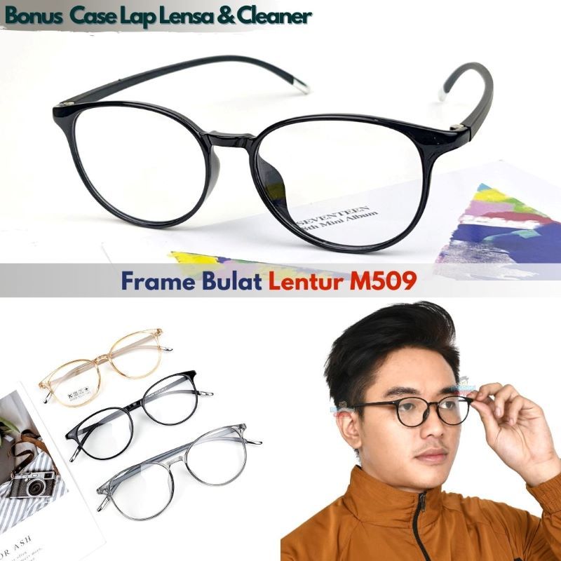 Frame Kacamata Lentur Anti Patah Korea Bulat M5009 Pria Wanita Lensa Minus Baca Anti Radiasi Photocr