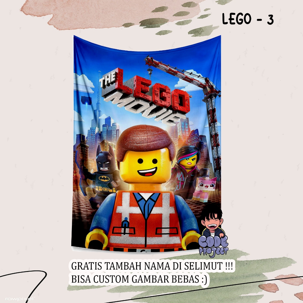 SELIMUT KARAKTER LEGO - lego - selimut anak karakter lego - selimut gambar lego - custom selimut