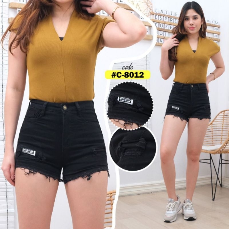 hot pants celana pendek jeans wanita/ hight waist hotpants jeans/celana wanita sobek rawis C-8012 hi