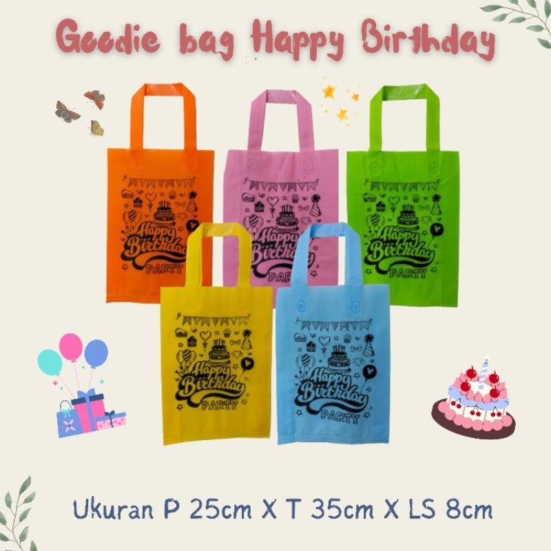 

(LUSINAN 12pcs) Tas ulang tahun 25x35x8 70gsm goodie bag ultah/tas kado/tas spundbond