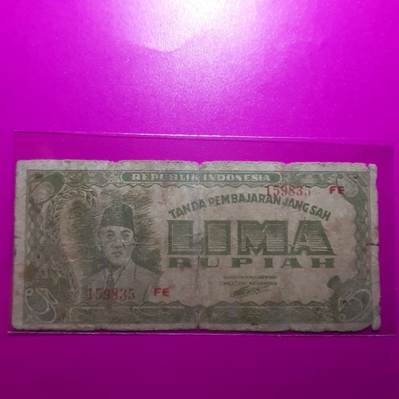 uang kuno 5 rupiah tahun 1945