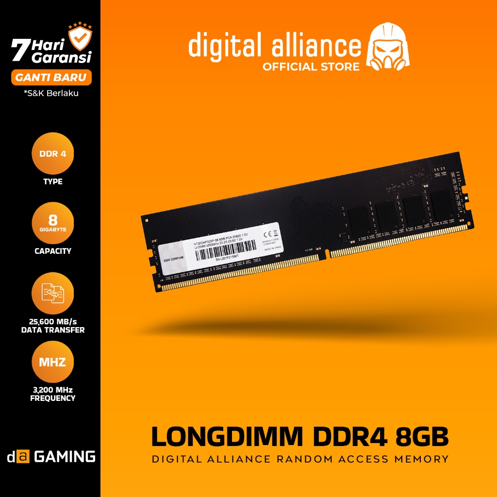 RAM DA 8GB / 16GB DDR4 3200MHz PC4-25600 MEMORY PC KOMPUTER GAMING LONGDIMM LIFETIME WARRANTY DRIVE
