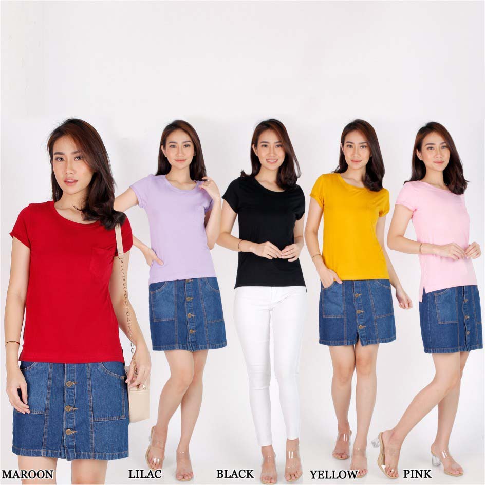 Atasan Kaos Polos wanita O Neck Lengan Pendek Spandek Rayon