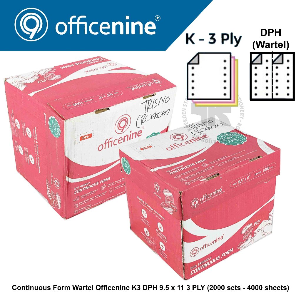 

Officenine Continuous Form K3 Wartel DPH 9.5" x 11" - 3PLY - 1000Sets (Box Merah)