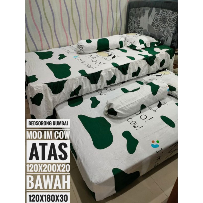 Sprei Bed Sorong Rumbai Motif Moo In Cow / Sapi / Milk