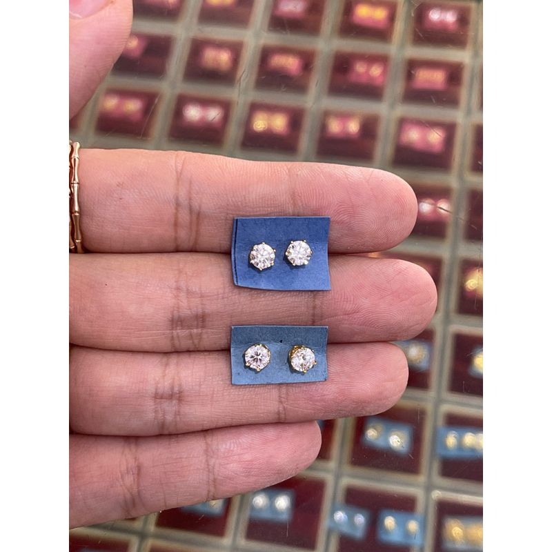anting tusuk giwang emas asli kadar 875 model berlian solitare
