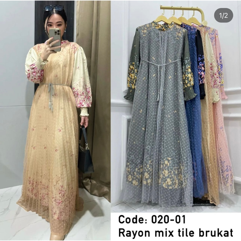 GAMIS RAYON MIX TILE FREE BELT GAMIS LEBARAN EID IDUL MEWAH MURAH PGMTA 020-01