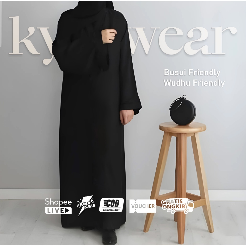 Abaya Gamis Polos Basic Hitam Turkey Syari Umroh Jetblack Premium