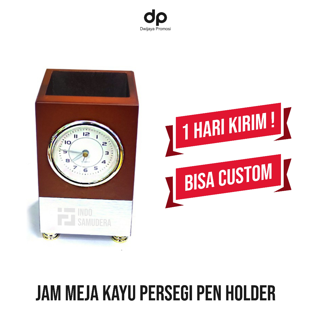 Jam Kayu Persegi Pen Holder Custom Printing UV dan gravir laser