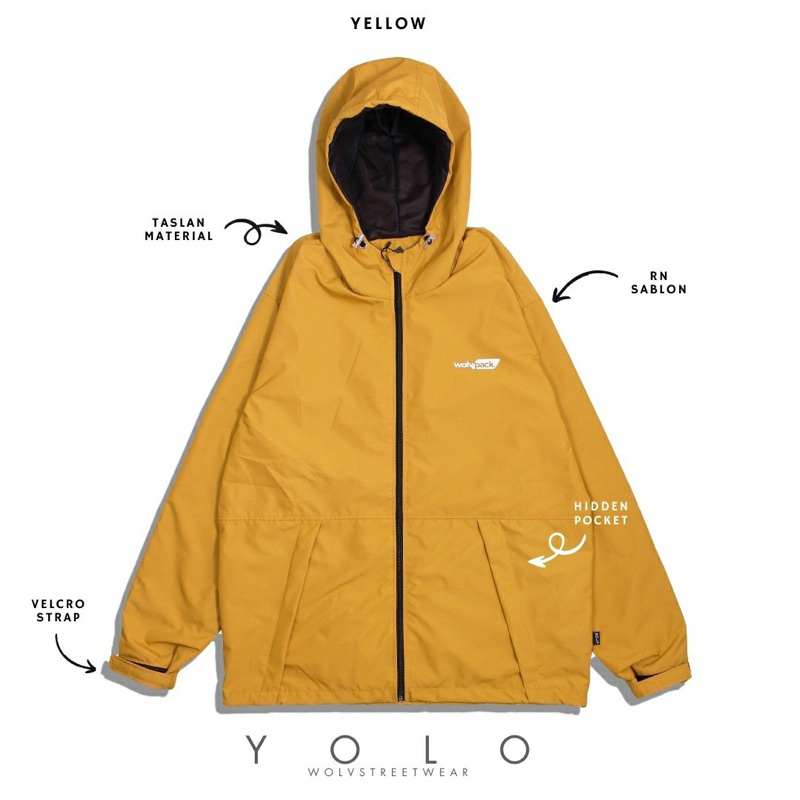 WOLV Jaket Outdoor Yolo Jaket Wolv Jaket Parasut Yellow