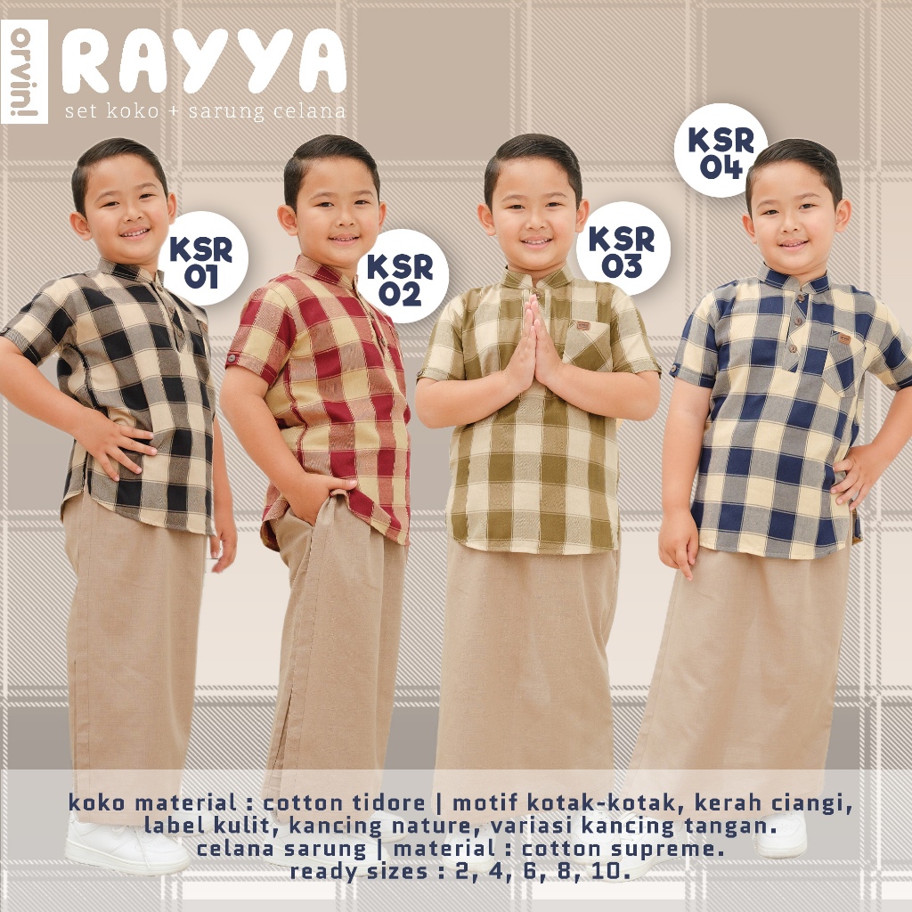 Setelan Koko Celana Sarung Anak Laki Laki Set Sacel anak usia 3-10 Tahun Motif Kotak-Kotak