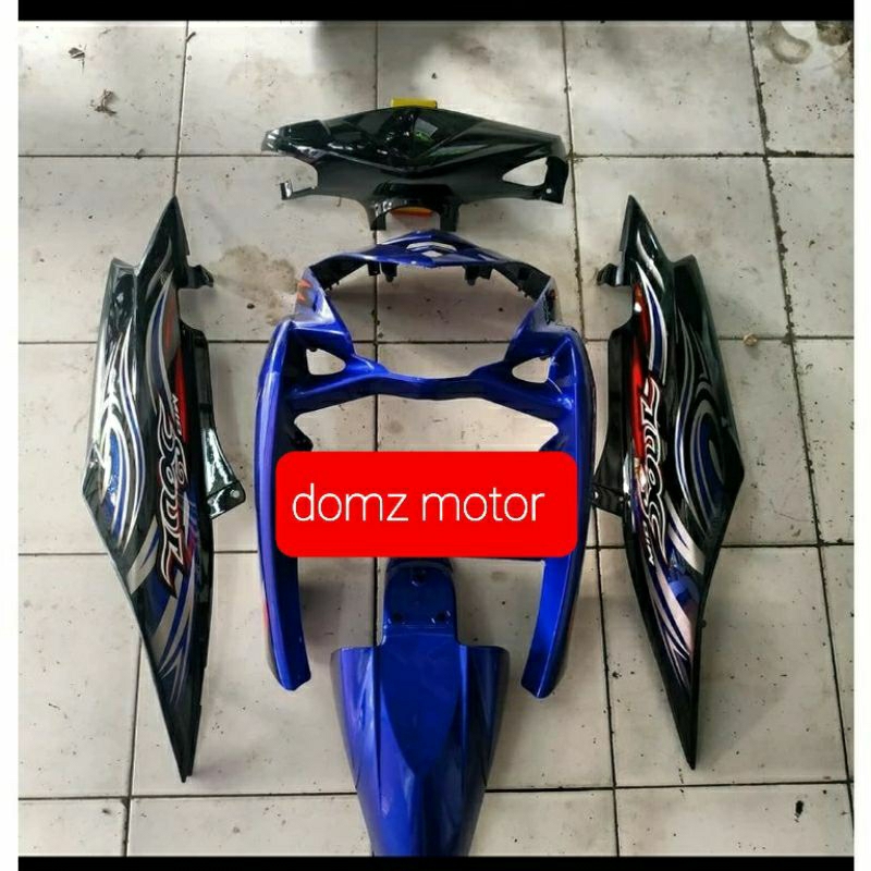 COVER BODY FULL HALUS YAMAHA MIO SOUL KARBU WARNA BIRU HITAM PLUS STRIPING