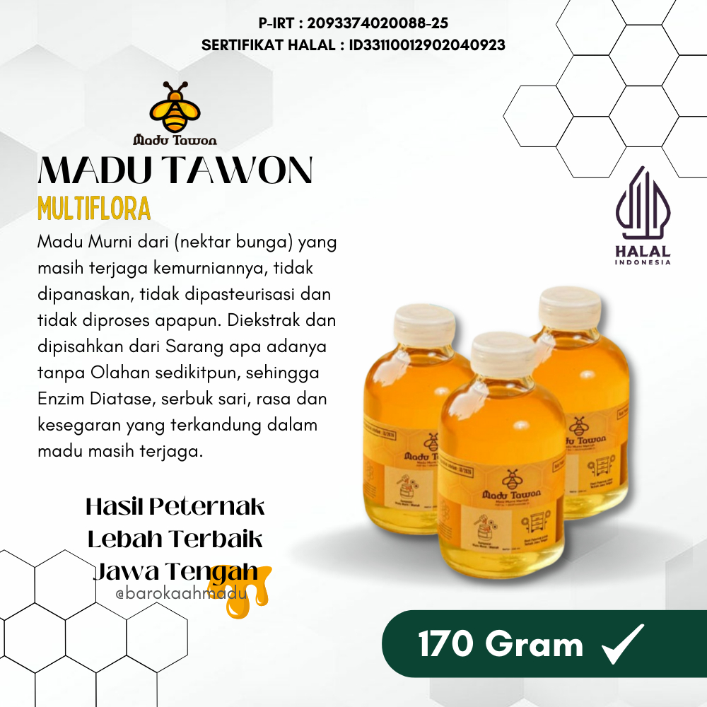 

Madu Asli 100% - Madu Murni Nektar Multiflora 170Gr - Pure Natural Raw Honey | Madu Tawon | HALAL - DINKES
