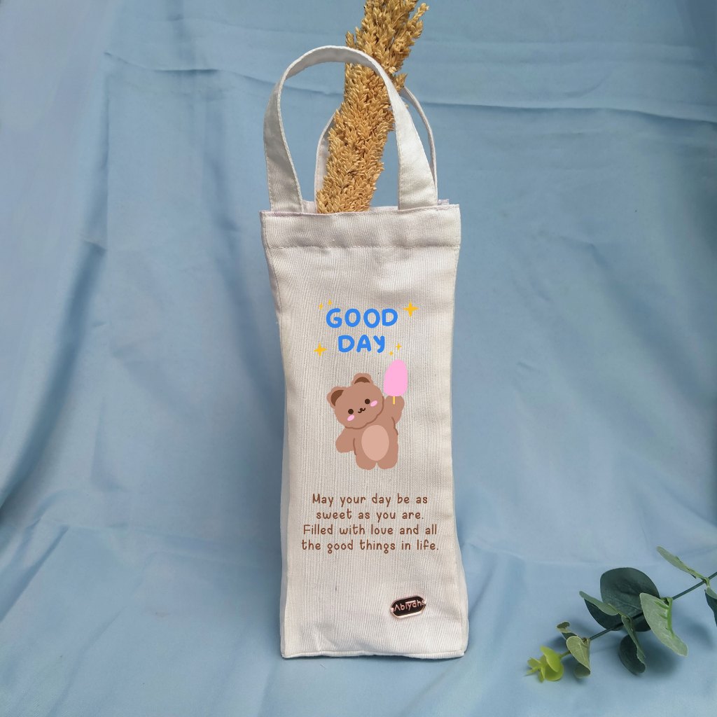 ABIYAH - Tas Tumbler / Tas Botol Minum untuk 1 L Bisa Aqua Gelas Korean Style Aesthetic Bahan Blacu 