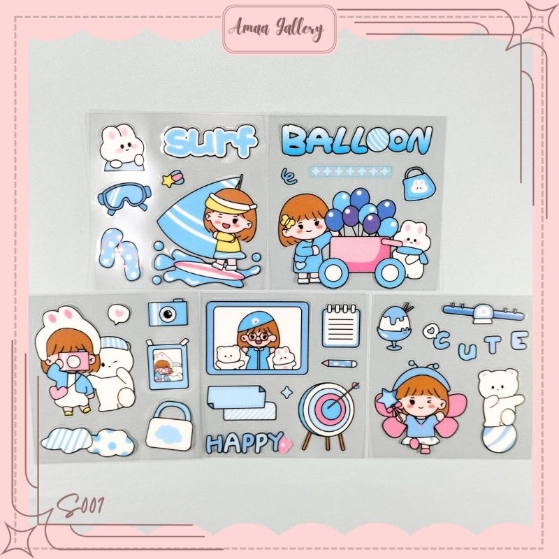 

S001 Sticker Momo Aesthetic Lucu / Stiker Kartun Korea Waterproof 3 Lembar Warna Biru