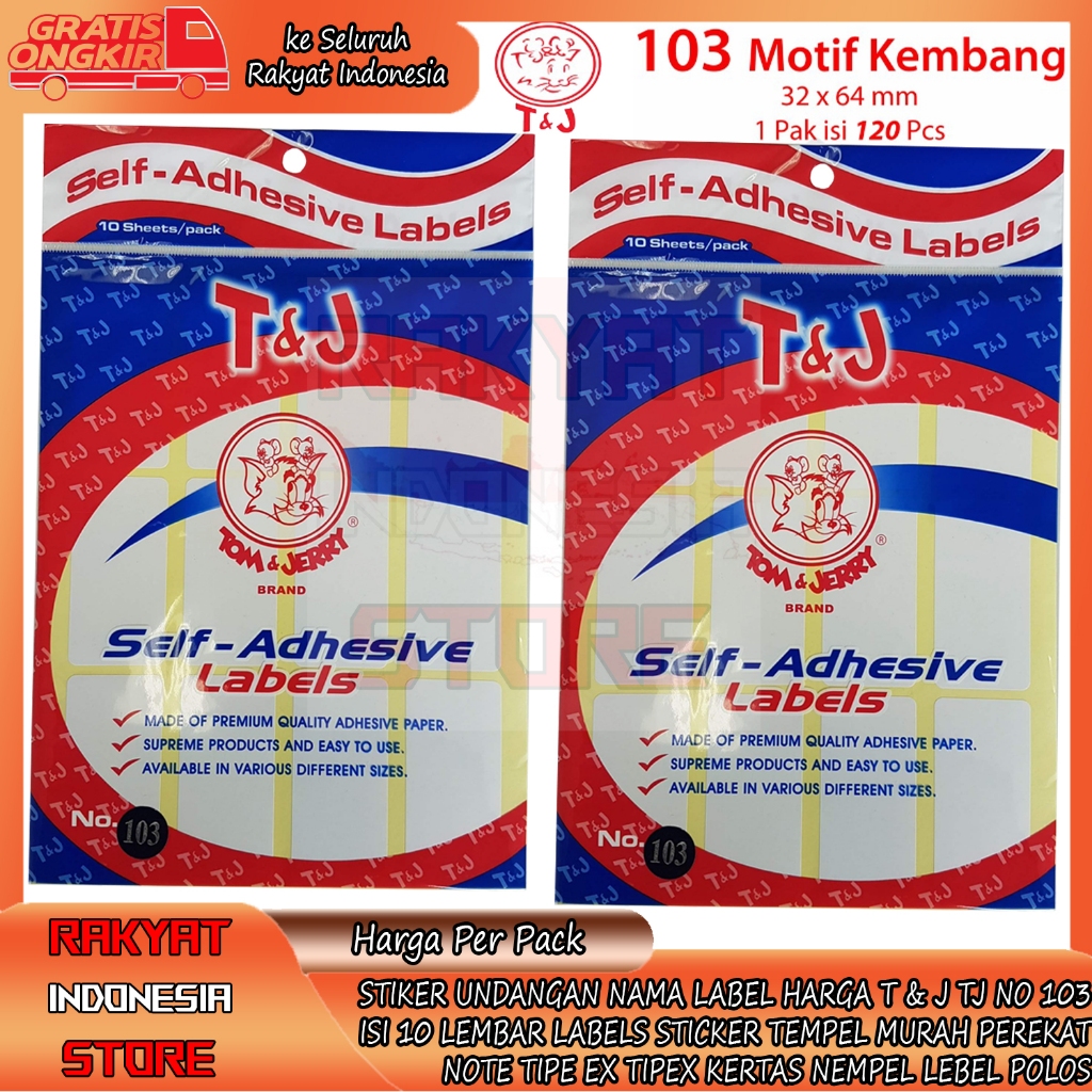 

STICKER LABEL TJ TOM JERRY T & J NO 103 LABELS HARGA STIKER UNDANGAN NAMA ISI 10 LEMBAR TEMPEL MURAH PEREKAT NOTE TIPE EX TIPEX KERTAS NEMPEL LEBEL LEBELS POLOS TULIS TEMPELAN ALAT PERLENGKAPAN STATIONERY FOTOCOPY